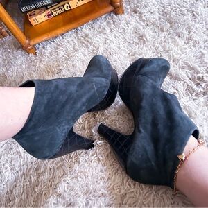 Retro Booties Chie Mihara Ankle Boot Heels Dark Gray Suede Black Croc 39 8.5 9